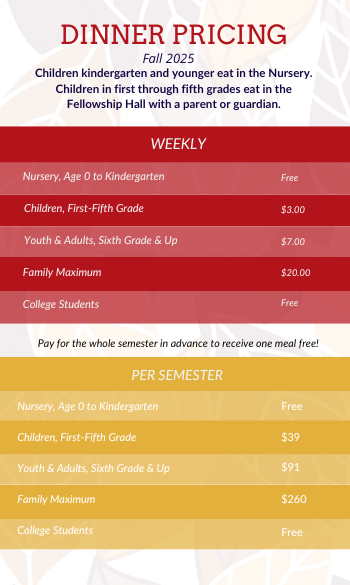 Fall 2025 Wednesday Night Supper Pricing